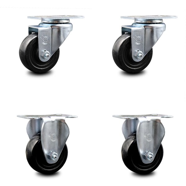 3 Inch Hard Rubber Wheel Swivel Top Plate Caster Set with 2 Rigid